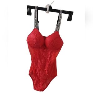Juicy Couture Red Lace Bodysuit with Logo Straps